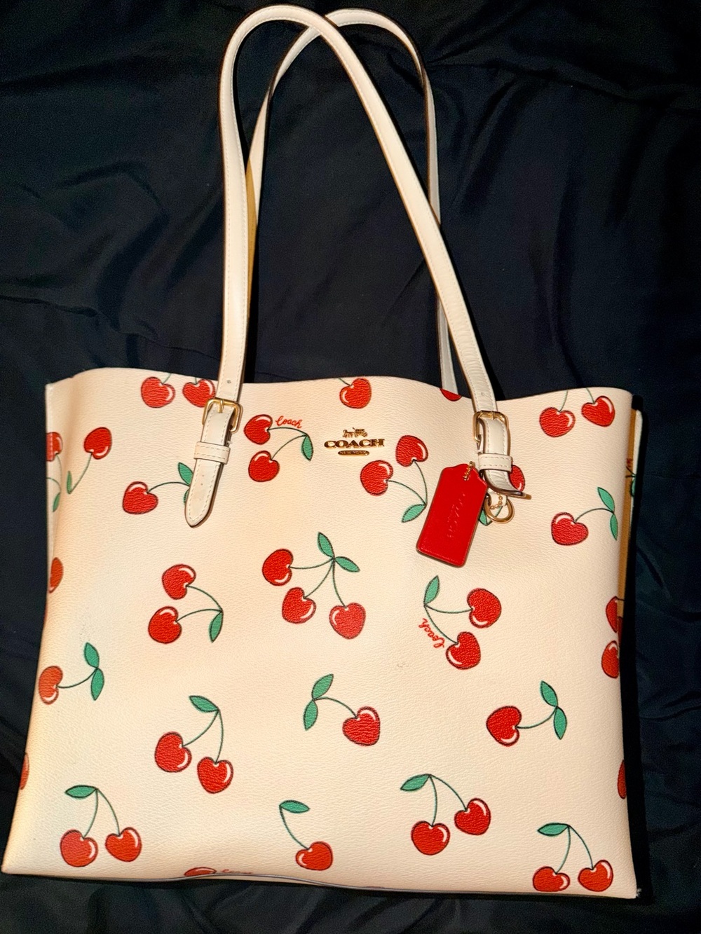 Coach Cream Tote with Red Cherry Print